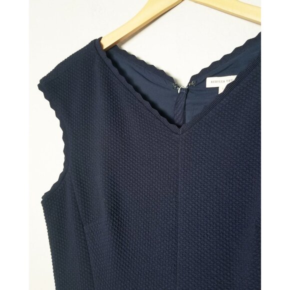 Rebecca Taylor Anna Scallop-Trimmed Navy Dress Size L Textured Knit Modest $395 - Picture 14 of 15